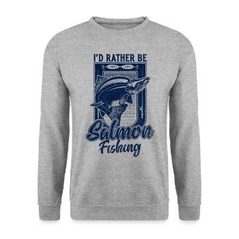 Ich wäre lieber Lachsfischen lustiges Angeln - Unisex Pullover - Weißgrau meliert - Vorne - Alina (178cm) & Michal (187cm)