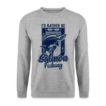 Ich wäre lieber Lachsfischer lustiger Fischer - Unisex Pullover - Weißgrau meliert - Vorne - Alina (178cm) & Michal (187cm)