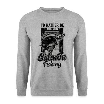 Ich wäre lieber Lachsfischer Fischer Angler - Unisex Pullover - Weißgrau meliert - Vorne - Alina (178cm) & Michal (187cm)