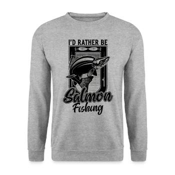 Ich wäre lieber Lachsfischer lustiger Fischer - Unisex Pullover - Weißgrau meliert - Vorne - Alina (178cm) & Michal (187cm)