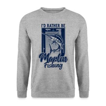 Ich wäre lieber Marlin Fish Fishing Fisherman - Unisex Pullover - Weißgrau meliert - Vorne - Alina (178cm) & Michal (187cm)