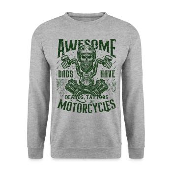 MOTORBIKE DAD WITH BEARD TATTOOS GREEN PRINT - Unisex Sweatshirt - salt & pepper - Front - Alina (178cm) & Michal (187cm)