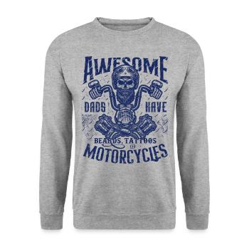 Biker-Väter haben Tattoos Bärte fahren Motorräder - Unisex Pullover - Weißgrau meliert - Vorne - Alina (178cm) & Michal (187cm)