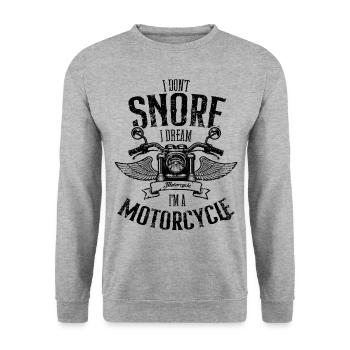 Ich schnarche nicht, ich träume, dass ich ein Motorrad bin lustig - Unisex Pullover - Weißgrau meliert - Vorne - Alina (178cm) & Michal (187cm)