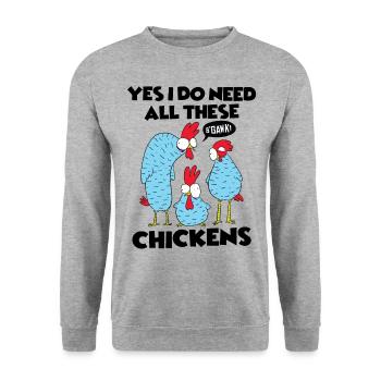 Oui, j’ai vraiment besoin de tous ces poulets drôles de fermier - Sweat-shirt Unisexe - gris chiné - Devant - Alina (178cm) & Michal (187cm)