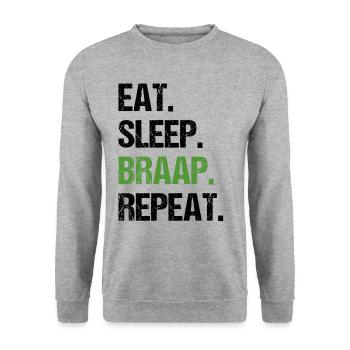 Eat Sleep Braap Wiederholung Funny Dirt Bike Motocross - Unisex Pullover - Weißgrau meliert - Vorne - Alina (178cm) & Michal (187cm)