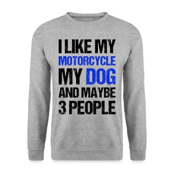 Motard J’aime Mon Chien Moto & Peut-être 3 Personnes - Sweat-shirt Unisexe - gris chiné - Devant - Alina (178cm) & Michal (187cm)