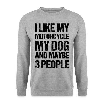 Motard J’aime Mon Chien Moto & Peut-être 3 Personnes - Sweat-shirt Unisexe - gris chiné - Devant - Alina (178cm) & Michal (187cm)