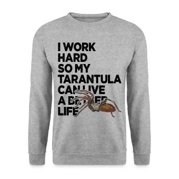 Ich arbeite hart, damit meine Vogelspinne ein besseres Leben haben kann - Unisex Pullover - Weißgrau meliert - Vorne - Alina (178cm) & Michal (187cm)