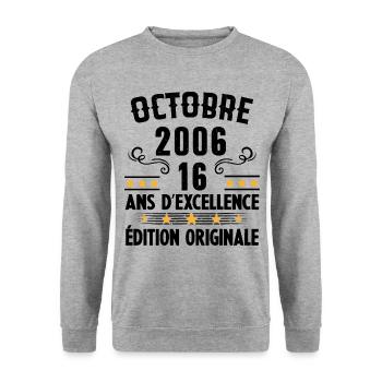 16 Ans Anniversaire Vintage Né(e) en Octobre 2006 - Sweat-shirt Unisexe - gris chiné - Devant - Alina (178cm) & Michal (187cm)