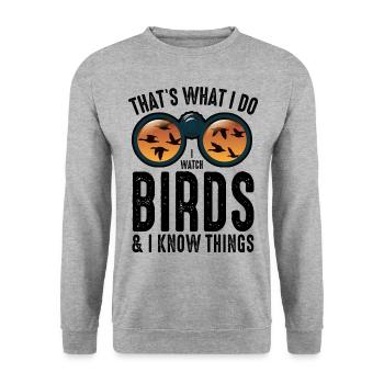 Lustige Vogelbeobachtung für Vogelliebhaber - Unisex Pullover - Weißgrau meliert - Vorne - Alina (178cm) & Michal (187cm)