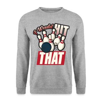 Ich würde diesen lustigen Bowling-Retro-Bowler treffen - Unisex Pullover - Weißgrau meliert - Vorne - Alina (178cm) & Michal (187cm)