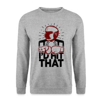Ich würde diesen lustigen Box-Retro-Boxer treffen - Unisex Pullover - Weißgrau meliert - Vorne - Alina (178cm) & Michal (187cm)