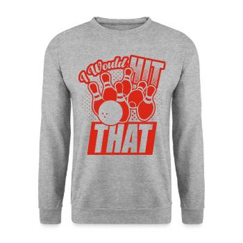 Ich würde diesen lustigen Bowling-Retro-Bowler treffen - Unisex Pullover - Weißgrau meliert - Vorne - Alina (178cm) & Michal (187cm)