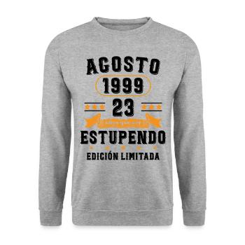 23 Ans Anniversaire Vintage Né(e) en Août 1999 - Sweat-shirt Unisexe - gris chiné - Devant - Alina (178cm) & Michal (187cm)