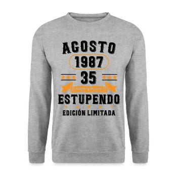 35 Ans Anniversaire Vintage Né(e) en Août 1987 - Sweat-shirt Unisexe - gris chiné - Devant - Alina (178cm) & Michal (187cm)