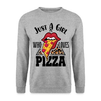 Nur ein Mädchen, das Pizza liebt Lustige Pizza Fan - Unisex Pullover - Weißgrau meliert - Vorne - Alina (178cm) & Michal (187cm)