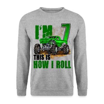 7th Birthday Monster Truck For Boys & Girls 7 Year - Unisex Sweatshirt - salt & pepper - Front - Alina (178cm) & Michal (187cm)