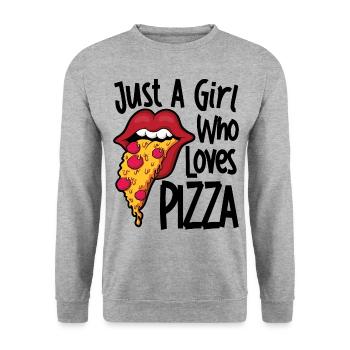 Nur ein Mädchen, das Pizza liebt Lustige Pizza - Unisex Pullover - Weißgrau meliert - Vorne - Alina (178cm) & Michal (187cm)
