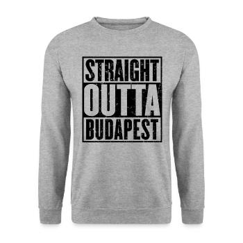 Gerade Outta Budapest Vintage - Unisex Pullover - Weißgrau meliert - Vorne - Alina (178cm) & Michal (187cm)