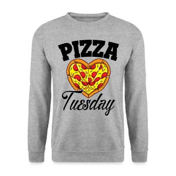 Dienstag Pizza Night Funny Pizza Lover Fast Food - Unisex Pullover - Weißgrau meliert - Vorne - Alina (178cm) & Michal (187cm)