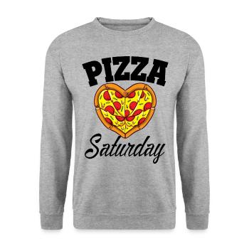 Samstag Pizza Night Funny Pizza Lover Fast Food - Unisex Pullover - Weißgrau meliert - Vorne - Alina (178cm) & Michal (187cm)