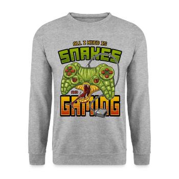 Tout ce dont j’ai besoin, c’est de serpents et de jeux snake jeu vidéo - Sweat-shirt Unisexe - gris chiné - Devant - Alina (178cm) & Michal (187cm)