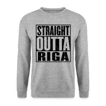 Straight Outta Riga Vintage - Sweat-shirt Unisexe - gris chiné - Devant - Alina (178cm) & Michal (187cm)