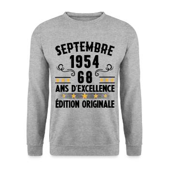 68 Ans Anniversaire Vintage Né(e) Septembre 1954 - Sweat-shirt Unisexe - gris chiné - Devant - Alina (178cm) & Michal (187cm)