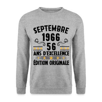 56 Ans Anniversaire Vintage Né(e) Septembre 1966 - Sweat-shirt Unisexe - gris chiné - Devant - Alina (178cm) & Michal (187cm)