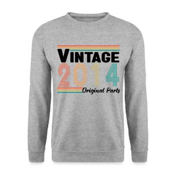 Vintage 2014 Originalteile Geburtstagsgeschenk - Unisex Pullover - Weißgrau meliert - Vorne - Alina (178cm) & Michal (187cm)