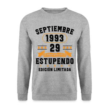 29 Ans Anniversaire Vintage Né(e) Septembre 1993 - Sweat-shirt Unisexe - gris chiné - Devant - Alina (178cm) & Michal (187cm)