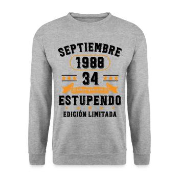 34 Ans Anniversaire Vintage Né(e) Septembre 1988 - Sweat-shirt Unisexe - gris chiné - Devant - Alina (178cm) & Michal (187cm)