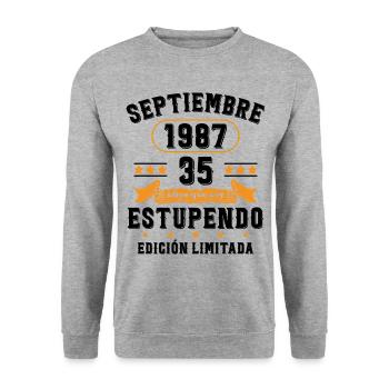 35 Ans Anniversaire Vintage Né(e) Septembre 1987 - Sweat-shirt Unisexe - gris chiné - Devant - Alina (178cm) & Michal (187cm)