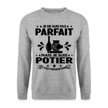 Je Ne Suis Pas Parfait Mais Je Suis Potier Cadeau - Sweat-shirt Unisexe - gris chiné - Devant - Alina (178cm) & Michal (187cm)