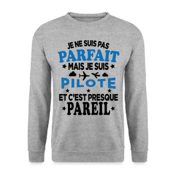 Je Ne Suis Pas Parfait Mais Je Suis Pilote - Sweat-shirt Unisexe - gris chiné - Devant - Alina (178cm) & Michal (187cm)