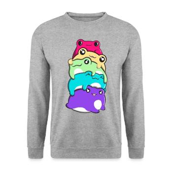Nichtbinärer Stolz Kawaii Frosch Haufen Nichtbinär - Unisex Pullover - Weißgrau meliert - Vorne - Alina (178cm) & Michal (187cm)
