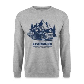 Kastenwagen Camping Badge - Unisex Pullover - Weißgrau meliert - Vorne - Alina (178cm) & Michal (187cm)