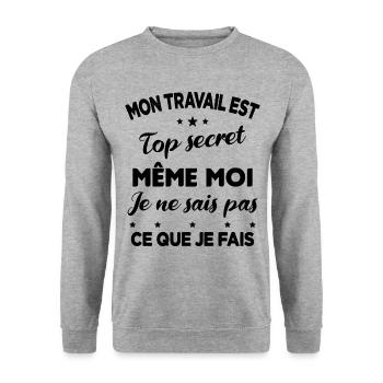 Collègue de bureaux Mon travail est top secret - Sweat-shirt Unisexe - gris chiné - Devant - Alina (178cm) & Michal (187cm)
