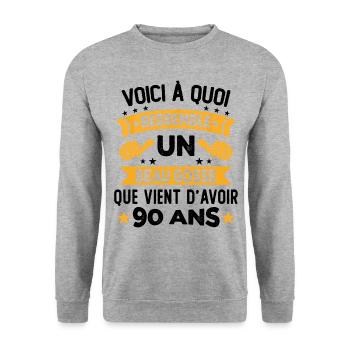 Voici à quoi ressemble un beau gosse 90 Ans - Sweat-shirt Unisexe - gris chiné - Devant - Alina (178cm) & Michal (187cm)