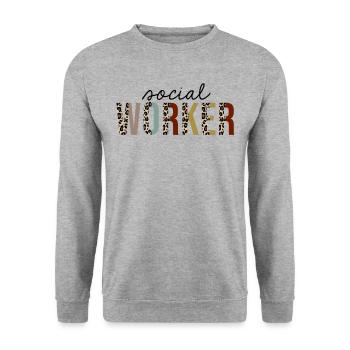 Sozialarbeiter Leopardenprint lustig - Unisex Pullover - Weißgrau meliert - Vorne - Alina (178cm) & Michal (187cm)