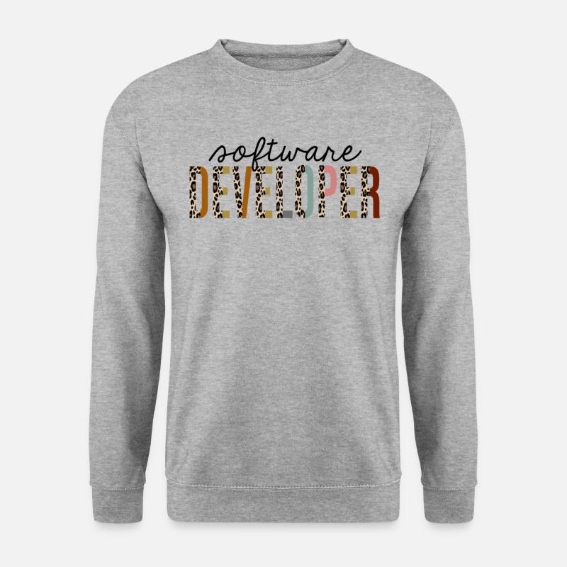 Softwareentwickler Leopard Print Funny - Unisex Pullover - Weißgrau meliert