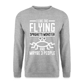 Fliegendes Spaghettimonster Pastafari Pastafariani - Unisex Pullover - Weißgrau meliert - Vorne - Alina (178cm) & Michal (187cm)