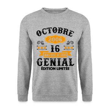 16 Ans Anniversaire Vintage Né(e) en Octobre 2006 - Sweat-shirt Unisexe - gris chiné - Devant - Alina (178cm) & Michal (187cm)
