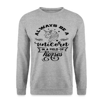 Sei immer ein Einhorn auf dem Feld der Pferde - Unisex Pullover - Weißgrau meliert - Vorne - Alina (178cm) & Michal (187cm)