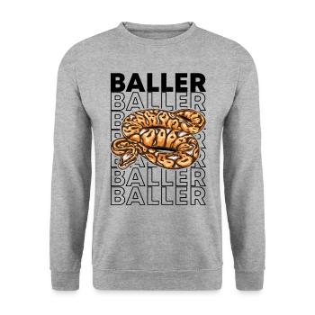 Ball Python 80's Style Baller Royal Python Snake - Unisex Pullover - Weißgrau meliert - Vorne - Alina (178cm) & Michal (187cm)