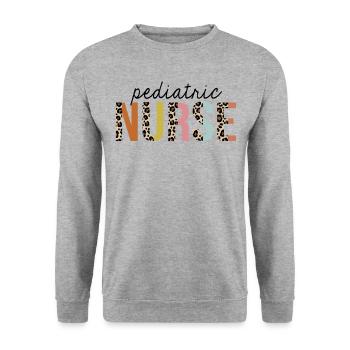 Kinderkrankenschwester Leopardenmuster registriert RN - Unisex Pullover - Weißgrau meliert - Vorne - Alina (178cm) & Michal (187cm)