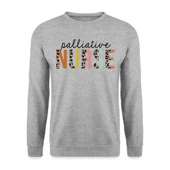Palliative Nurse Leopard Print Registered RN - Unisex Sweatshirt - salt & pepper - Front - Alina (178cm) & Michal (187cm)