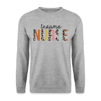 Trauma Nurse Leopard Print Registered RN Nursing - Unisex Sweatshirt - salt & pepper - Front - Alina (178cm) & Michal (187cm)