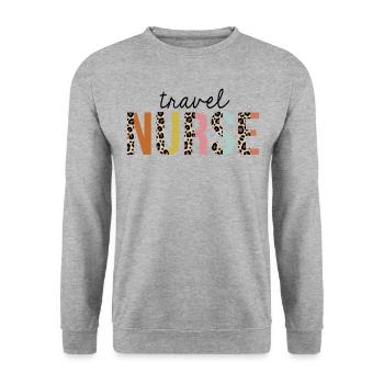 Infirmière de voyage Leopard Imprimer infirmière autorisée - Sweat-shirt Unisexe - gris chiné - Devant - Alina (178cm) & Michal (187cm)